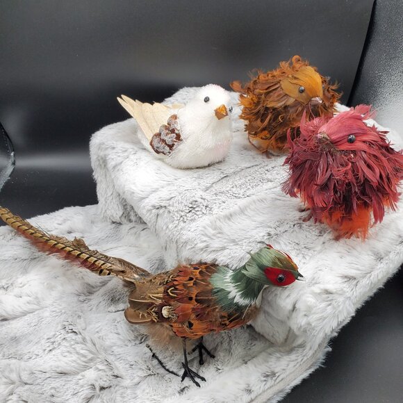 Set of 4 Feathery Bird Holiday Ornament Decorations - Picture 6 of 6